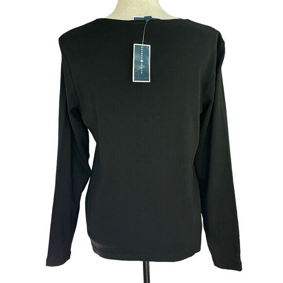Karen Scott Medium Top Holiday Christmas Heart Long Sleeve Stretch Glitter Black - Picture 4 of 8